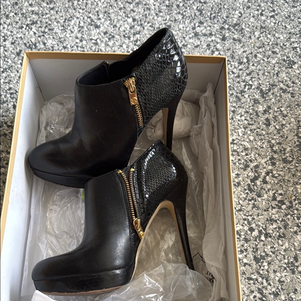 Michael Kors Black and Gold Heeled Boots